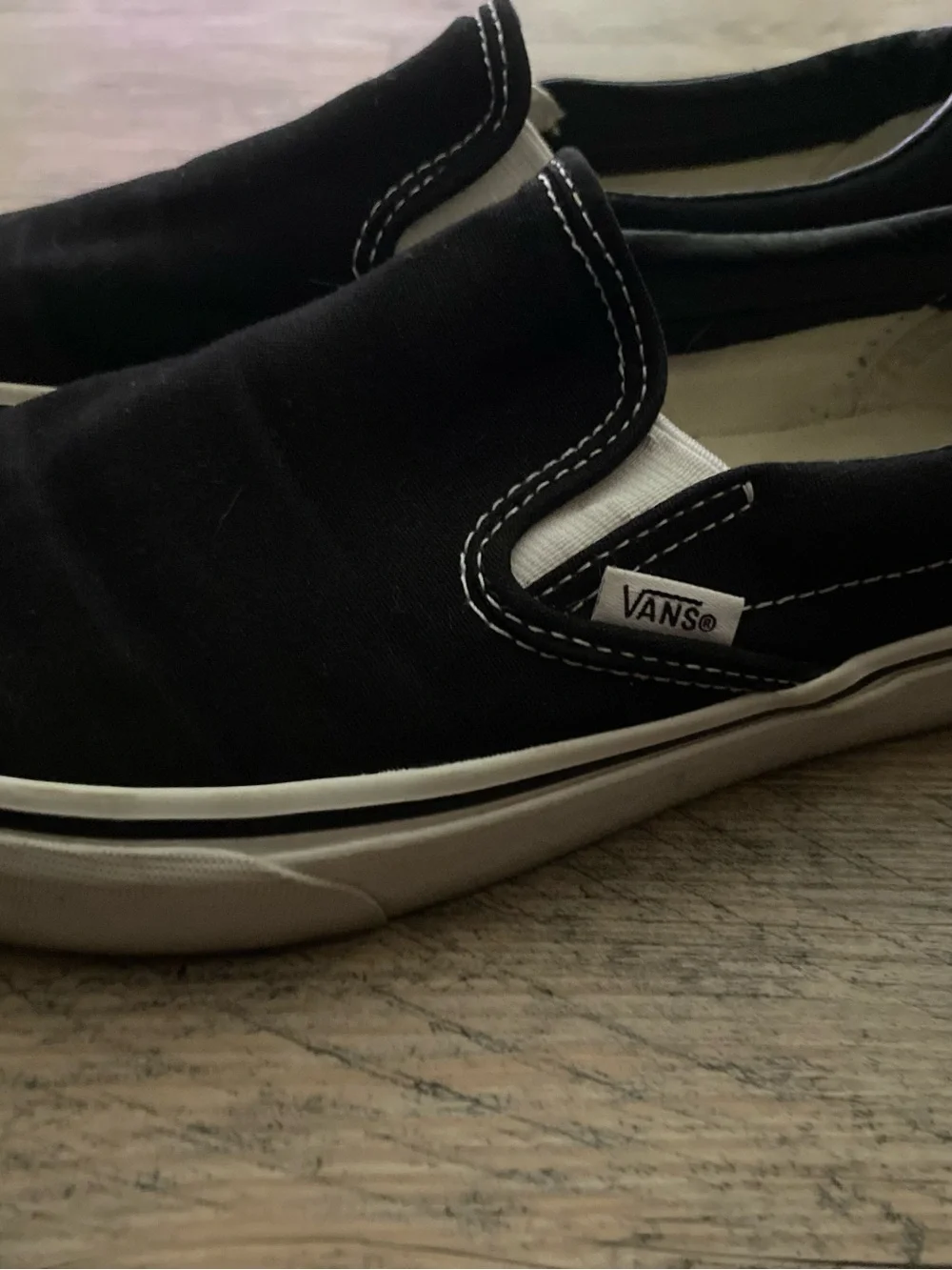 Vans Black Canvas Slip-On Loafers with White Trim